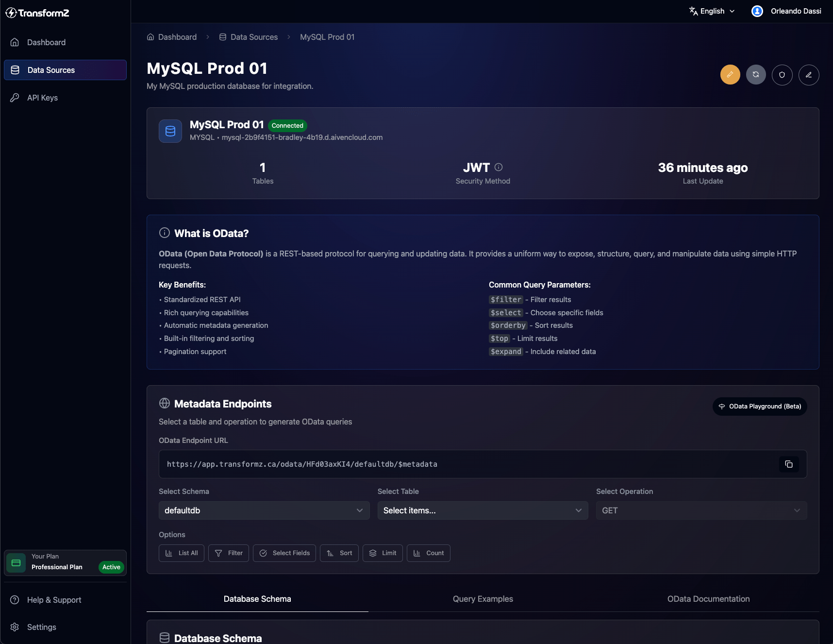 TranformZ MySQL OData Details